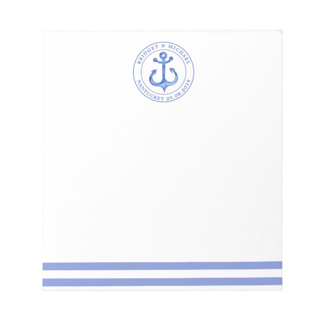 Nautic Anchor Navy Personalisierte Hochzeit Notizblock (Vorderseite)