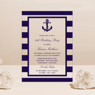 Nautic Anchor Navy Stripe Beach Geburtstagsparty Acryleinladungen