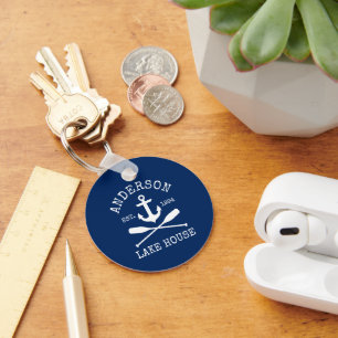 Nautic Anchor Oars Family Lake House Navy Blue Schlüsselanhänger