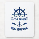Nautic Anchor Oars Helm Captain & Boat Name Blue Mousepad<br><div class="desc">Nautical Boat,  Ships Wheel - Helm und überquerte Oars mit Ihrem Personalisierten Kapitän und Bootsnamen auf einem Mauspad.</div>