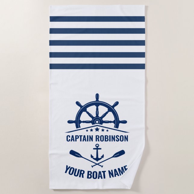 Nautic Anchor Oars Paddles Boat oder Captain Name Strandtuch (Vorderseite)