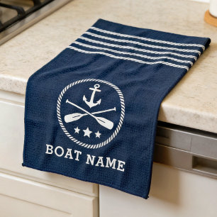 Nautic Anchor Oars Stars Bootname Sea Blue Geschirrtuch
