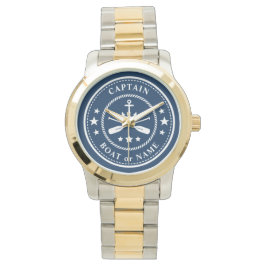 Nautic Anchor Oars Stars Captain Boat Name Navy Armbanduhr