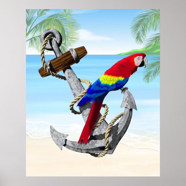Nautic Anchor Parrot Poster (Vorne)