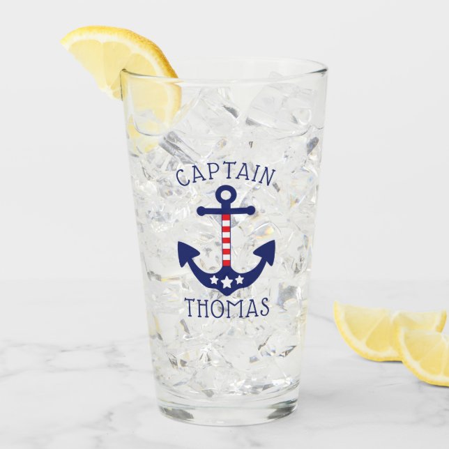 Nautic Anchor Patriotic Captain Name hinzufügen Glas (Vorderseite Ice)