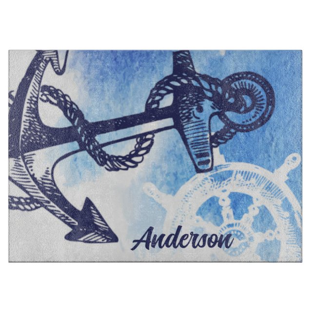Nautic Anchor Personalisiert Cutting Board Schneidebrett (Vorderseite)