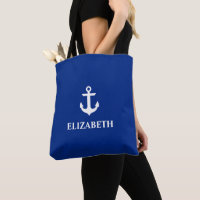 Nautic Anchor Personalisiert Name Tote Bag Blue
