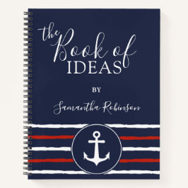 Nautic Anchor Personalisiert Red White Navy Blue Notizbuch