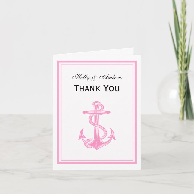Nautic Anchor Pink Gerahmt 2V Vielen Dank Dankeskarte (Vorderseite)