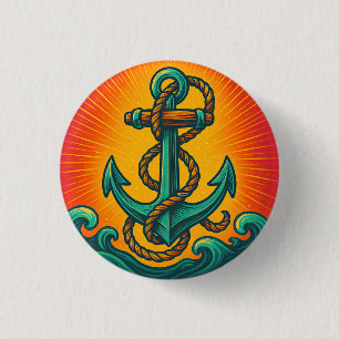 Nautic Anchor Pop Art Button