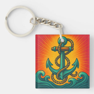Nautic Anchor Pop Art Schlüsselanhänger