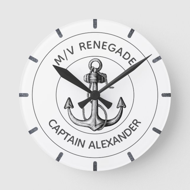 Nautic Anchor Power Boat Custom Runde Wanduhr (Vorderseite)