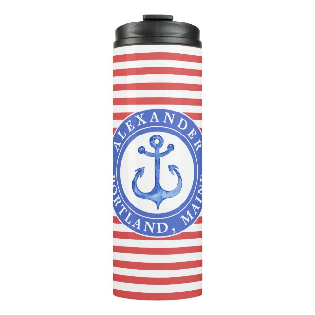 Nautic Anchor Red Personalisiert Thermal Tumbler Thermosbecher (Vorderseite)