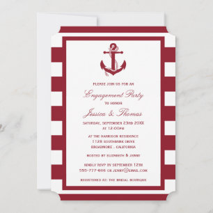 Nautic Anchor Red Stripe Engagement Party Einladung