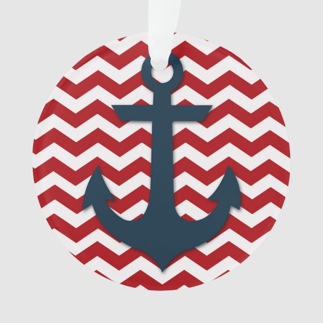 Nautic Anchor Red White Blue Personalisiert Name Ornament (Vorderseite)