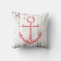 Nautic Anchor Red White Wood Rustic Coastal