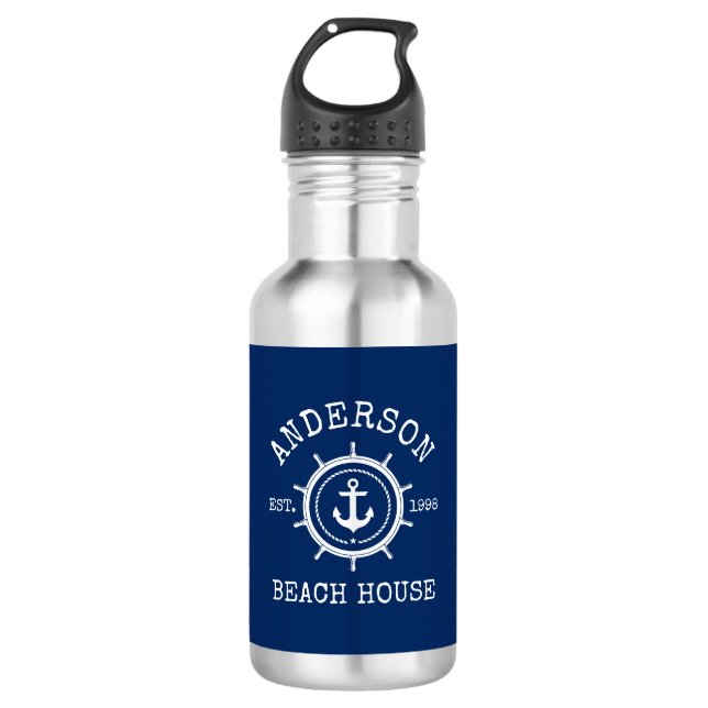 Nautic Anchor Rope Helm Navy Blue Edelstahlflasche (Vorderseite)