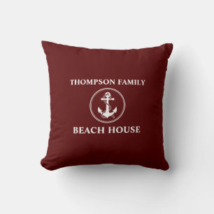 Nautic Anchor Rope Name Beach House Deep Red Kissen