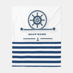 Nautic, Anchor, Rope Navy Blue Stripes Fleecedecke