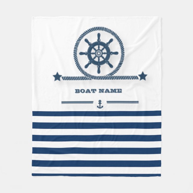 Nautic, Anchor, Rope Navy Blue Stripes Fleecedecke (Vorderseite)