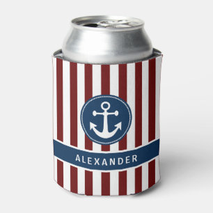 Nautic Anchor Rope Navy Red White Stripes Custom Dosenkühler