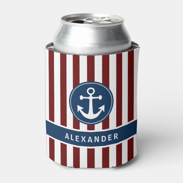 Nautic Anchor Rope Navy Red White Stripes Custom Dosenkühler (Kanne Vorderseite)