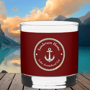 Nautic Anchor Rope Red White Blue Monogram Name Whiskyglas