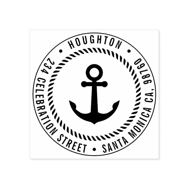 Nautic Anchor & Rope | Runde Rücksendeadresse Gummistempel (Prägung)