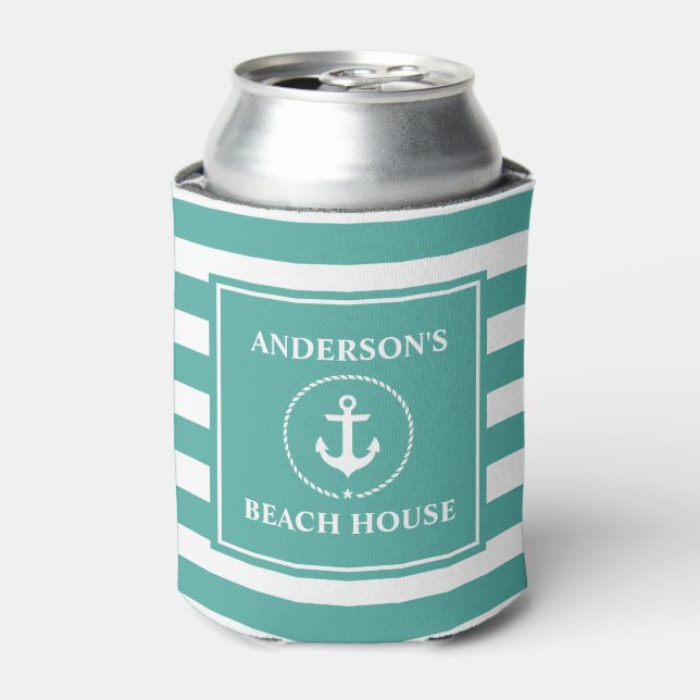 Nautic Anchor Rope Striping Beach House Dosenkühler (Kanne Vorderseite)