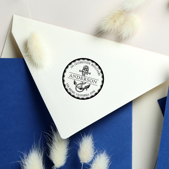 Nautic Anchor Round Family Name & Rücksendeadresse Permastempel (Von Creator hochgeladen)