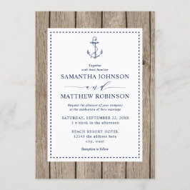 Nautic Anchor Rustic Wood Wedding Einladung