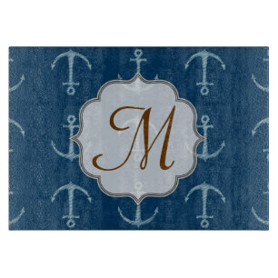 Nautic Anchor Sail Monogram Glas Cutting Board Schneidebrett