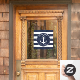 Nautic Anchor Square Navy Blue & White Boat Name Fensteraufkleber