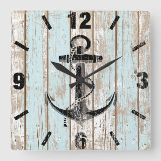 Nautic Anchor Stripes Holz Quadratische Wanduhr