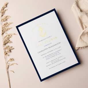 Nautic Anchor Typografy Boy Baby Shooting Gold Folieneinladung
