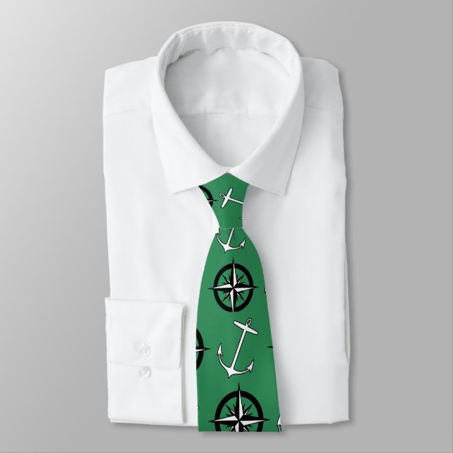 Nautic Anchor und Compass Neck Tie Krawatte (Gebunden)