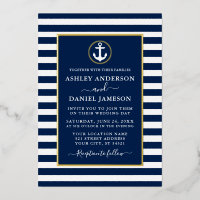 Nautic Anchor Wedding Blue Stripes Gold