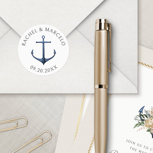 Nautic Anchor Wedding Classic Round Sticker (Von Creator hochgeladen)