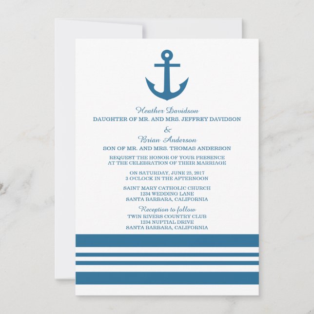Nautic Anchor Wedding Invite Einladung (Vorderseite)