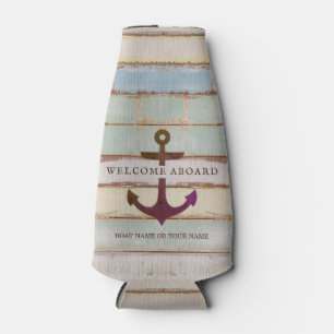 Nautic Anchor WELCOME ABOARD Rustic Bootname Flaschenkühler