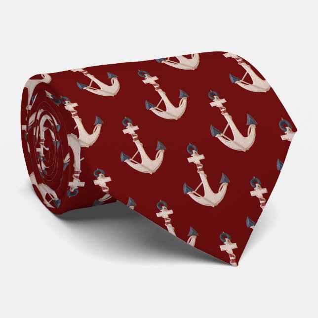 Nautic Anchor with Rope on Red Krawatte (Gerollt)