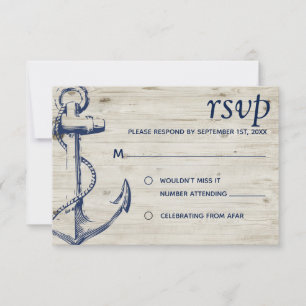 Nautic Anchor Wood RSVP Karte