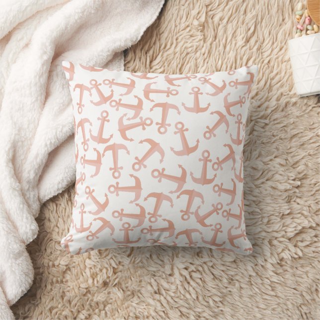 Nautic Anchors Beach House Lakeside Boho Beige Kissen (Decke)