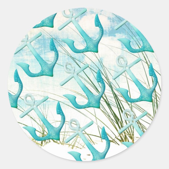 Nautic Anchors Beach Ocean Seaside Coastal Thema Runder Aufkleber (Vorderseite)