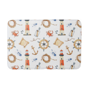 Nautic Anchors Crabs Ocean Watercolor Kids Badematte