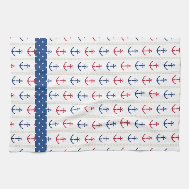 Nautic Anchors Red White Blue Küchentuch (Horizontal)