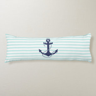 Nautic Aqua & White Stripes Navy Blue Anchor Seitenschläferkissen