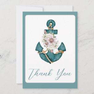 Nautic Aquamarin Aqua Turquoise Blue Floral Anchor Dankeskarte