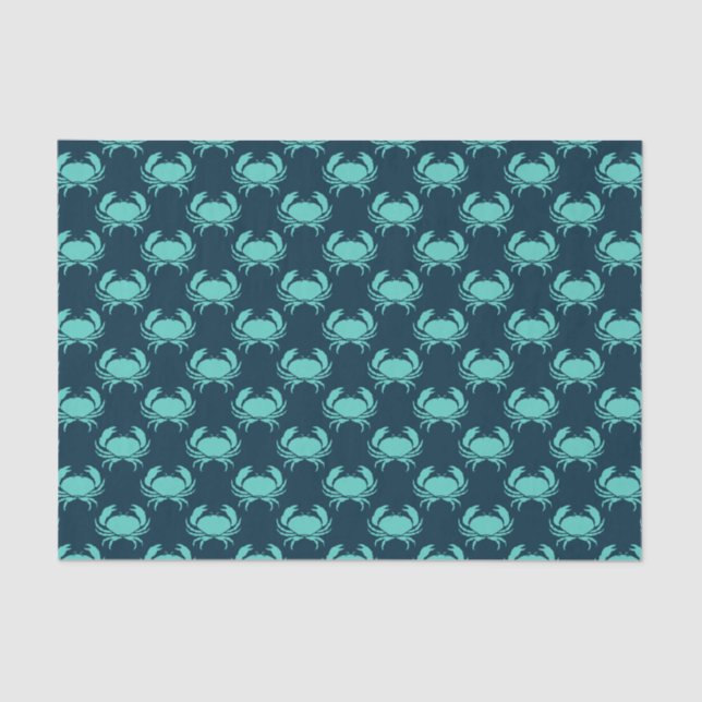 Nautic Beach Aquamarin Crab Pattern Navy Blue Seidenpapier (Vorderseite)