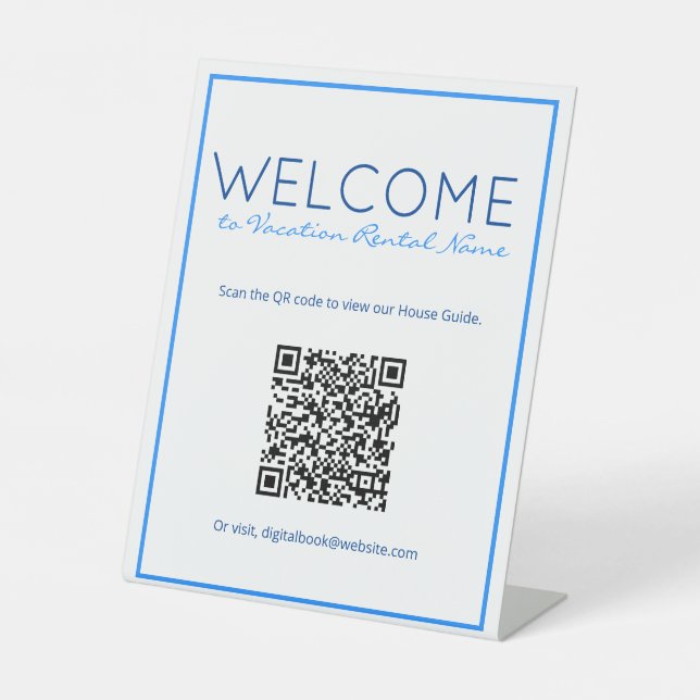 Nautic Beach Blue Digital QR Code Begrüßungszeiche Sockelschild (Vorderseite)